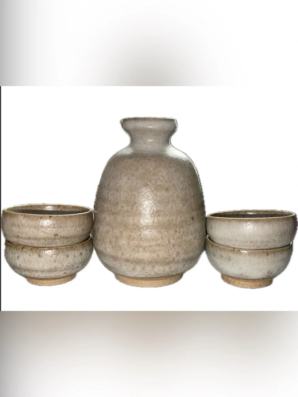 Vintage Japanese Ceramic Sake Set Tokkuri Flask & 4 Guinomi Cups Rustic Wabi-Sab